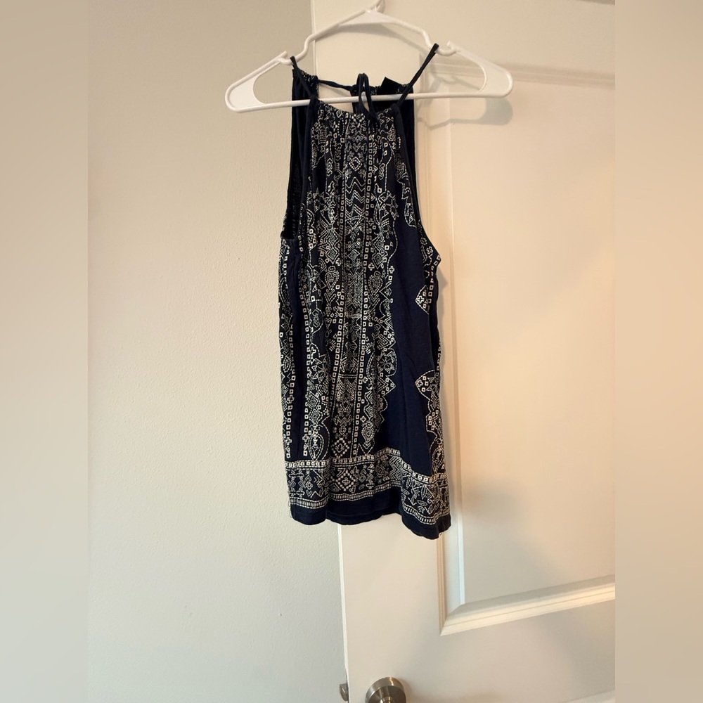 Lucky Brand Black and White Patterned Halter Tank